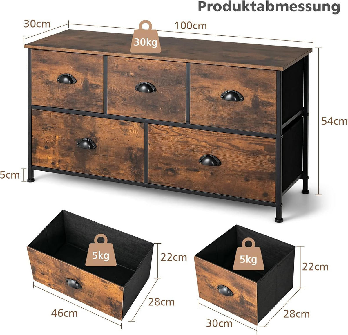 AUFBEWAHRUNGSSCHRANK Kommode Braun - Braun, Holz (30/54/100cm) - COSTWAY