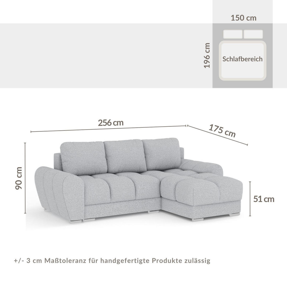 ECKSOFA MIT SCHLAFFUNKTION Peebles Beige Webstoff - Chromfarben/Beige, Holz/Holzwerkstoff (256/175cm) - Maison de Reve