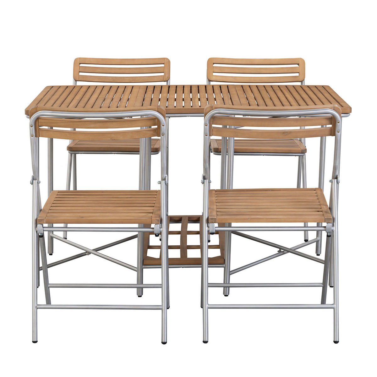 GARTENESSGRUPPE - 5-teilig - Akazie massiv / Aluminium - Braun - Akaziefarben, Holz/Metall - home24