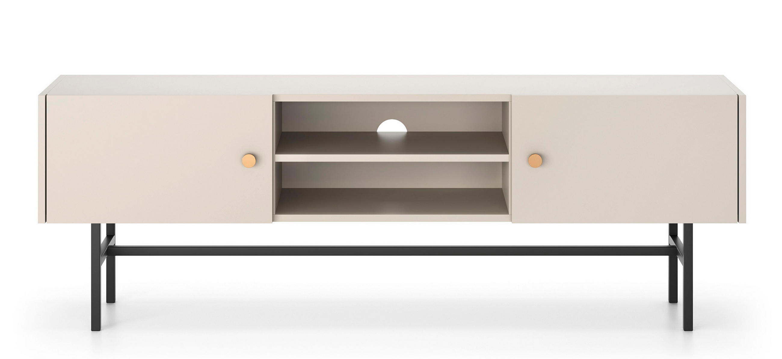 LOWBOARD Dinley 2T Beige 155/52/35 cm – mit schwarzen Beinen im minimalistischen Design - Beige/Schwarz, Holzwerkstoff/Metall (155/52/35cm) - AX Living