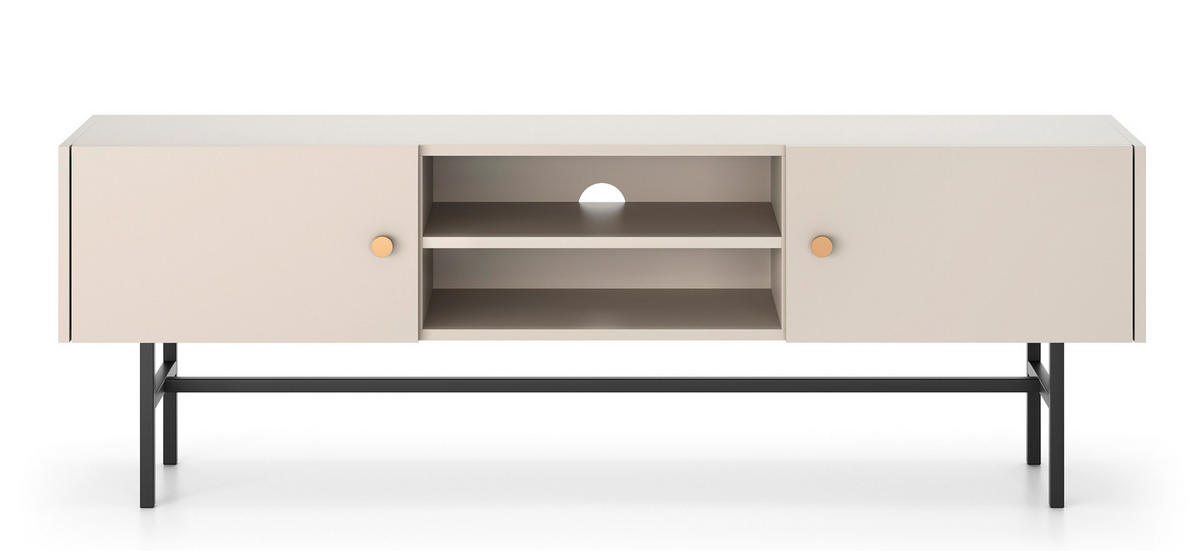 LOWBOARD Dinley 2T Beige 155/52/35 cm – mit schwarzen Beinen im minimalistischen Design - Beige/Schwarz, Holzwerkstoff/Metall (155/52/35cm) - AX Living