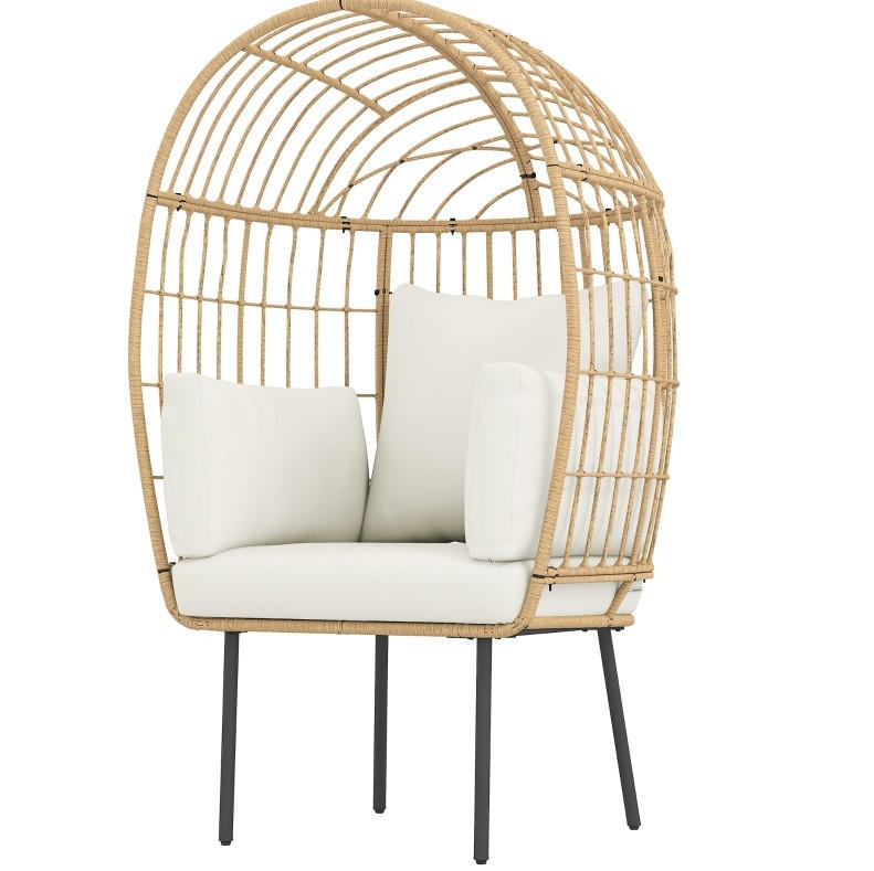 RATTANSESSEL 95/80/155 cm mit abnehmbaren Kissen und Stahlgestell, wetterfestes Rattan, Beige - Beige, Metall (95/155/80cm) - Redom