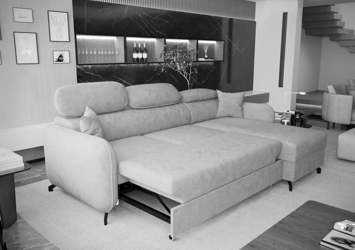 ECKSOFA L Form Ribella 5 Creme 265/180/100 cm Rechts mit Schlaffunktion - Beige/Schwarz, Textil/Metall (265/180cm) - AX Living