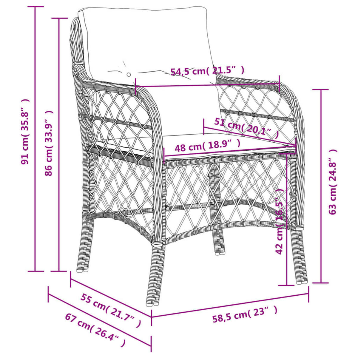 GARTENSTÜHLE Mit Kissen 2er Set Braun Poly Rattan - Braun, Kunststoff (58.5/86/67cm) - vidaXL
