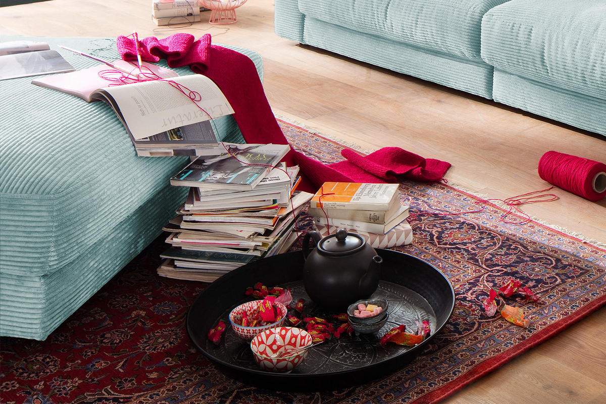 BIG HOCKER MADELINE Hellblau Cord - Hellblau, Textil (120/43/120cm) - KAWOLA