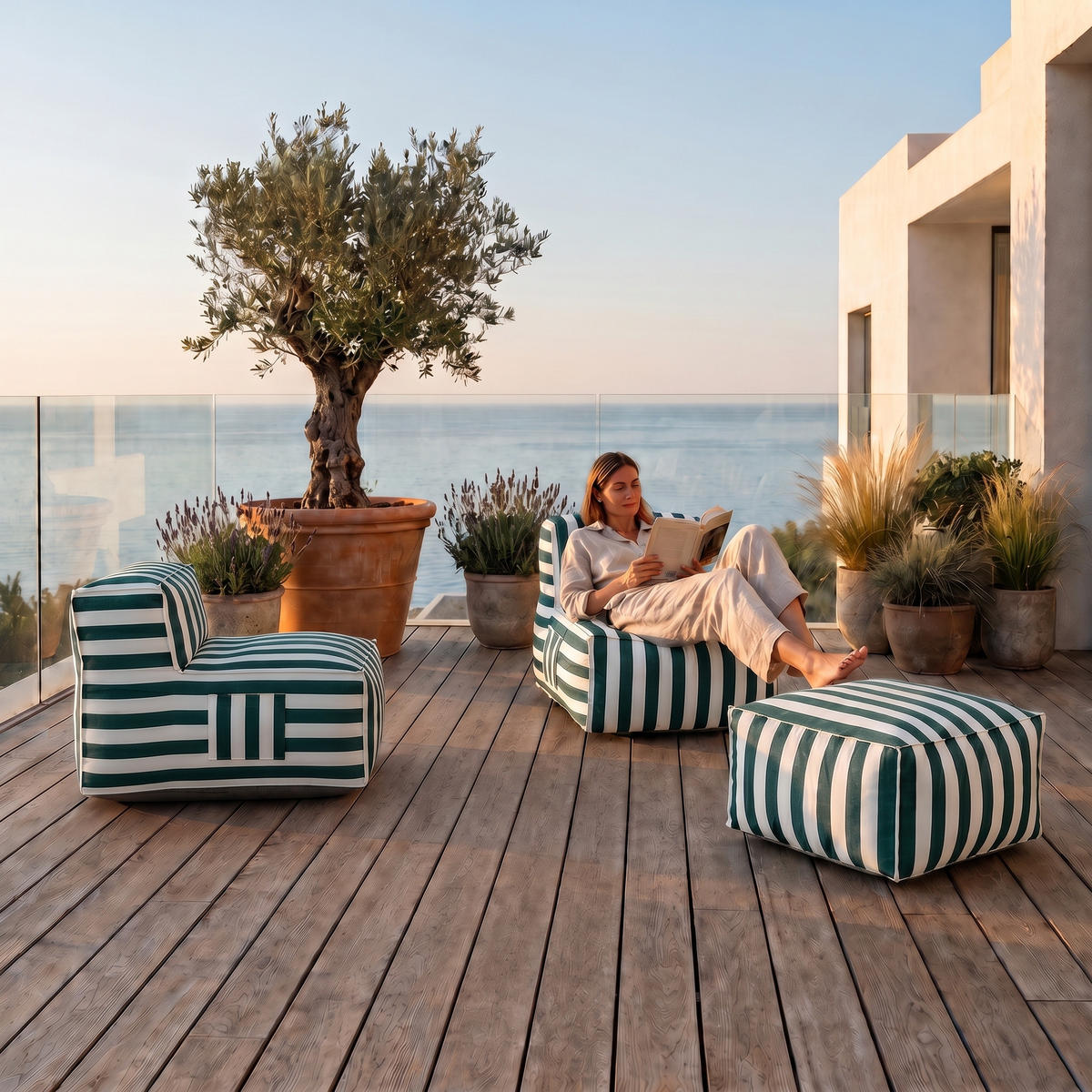 GARTENLOUNGE-SET SOFT SET 4 Grün - Grün, Textil - Muffo