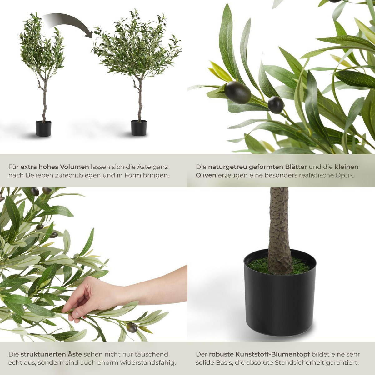 KÜNSTLICHER-OLIVENBAUM Oleand,stabiler Kunststoff-Blumentopf,grün - Grün, Kunststoff (120cm) - tectake
