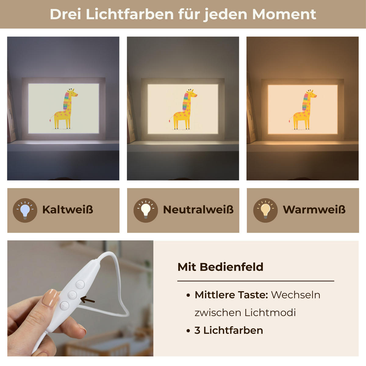 NACHTTISCHLAMPE Giraffe - Regenbogenmähne - Beige 20x15 cm - Beige, Holzwerkstoff (8/20/15cm)