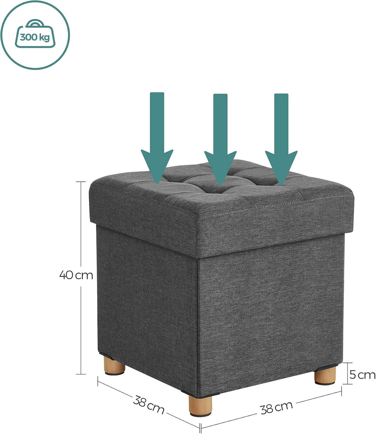 SITZBOX Dunkelgrau 38x38 cm mit Stauraum - Grau, Holzwerkstoff (38/40/38cm)