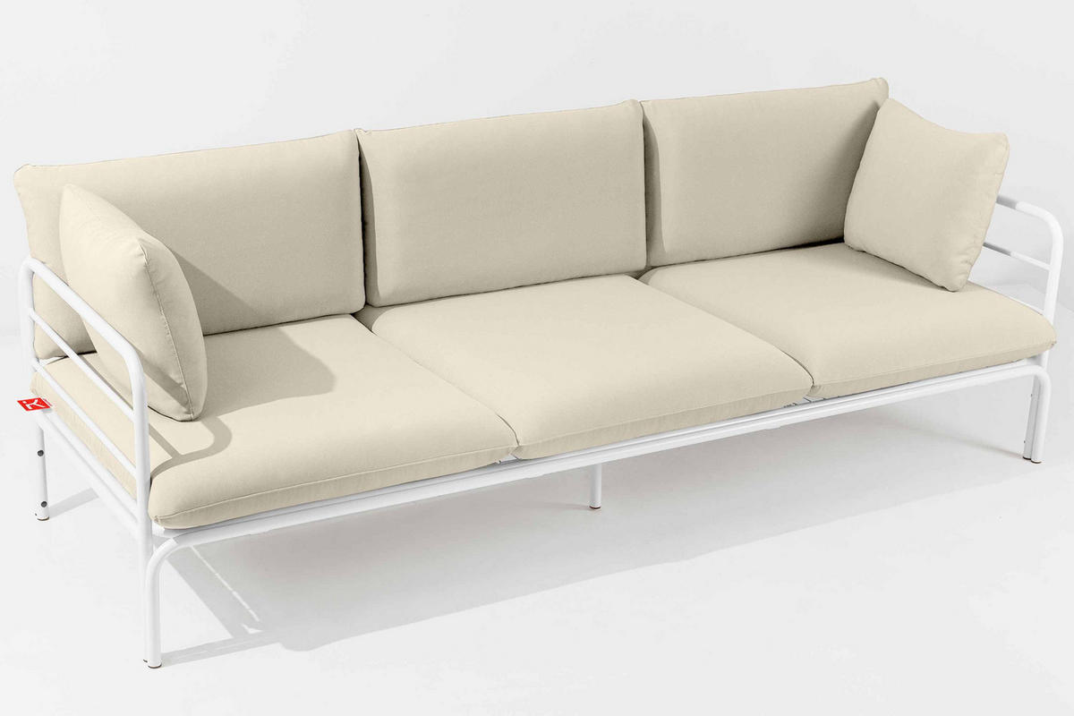 GARTENSOFA RAMBE 3-Personen mit Kissen, Weiß/Cremeweiß - Creme/Weiß, Textil/Metall (225/80/80cm) - KONSIMO®