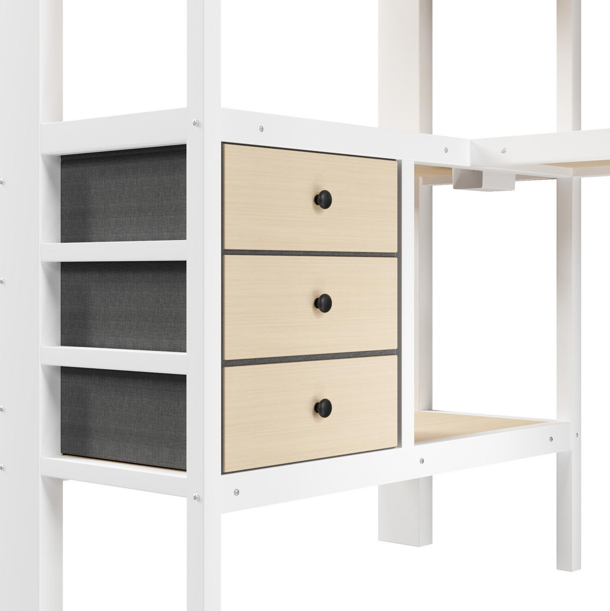 HOCHBETT 90/200 cm, Weiß mit Schubladen, Tisch, Steckdose und LED-Licht - Weiß, Metall (90/200cm) - MIVRAY