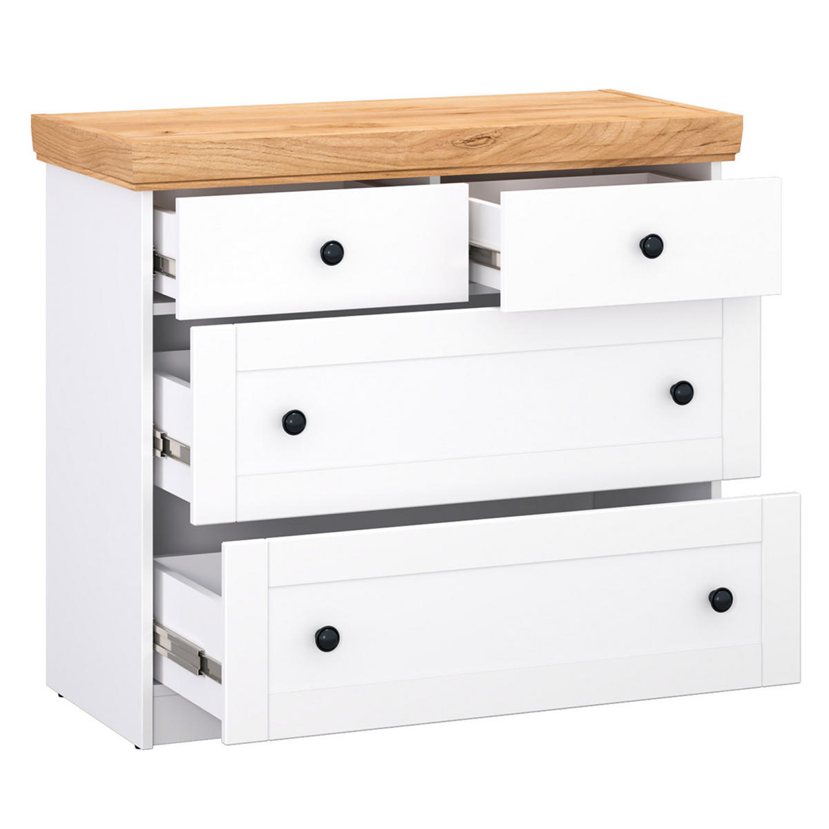 KOMMODE 92/82/42 cm Weiß Natur - Schwarz/Weiß, Holz/Metall (92/82/41cm) - Homestyle4u