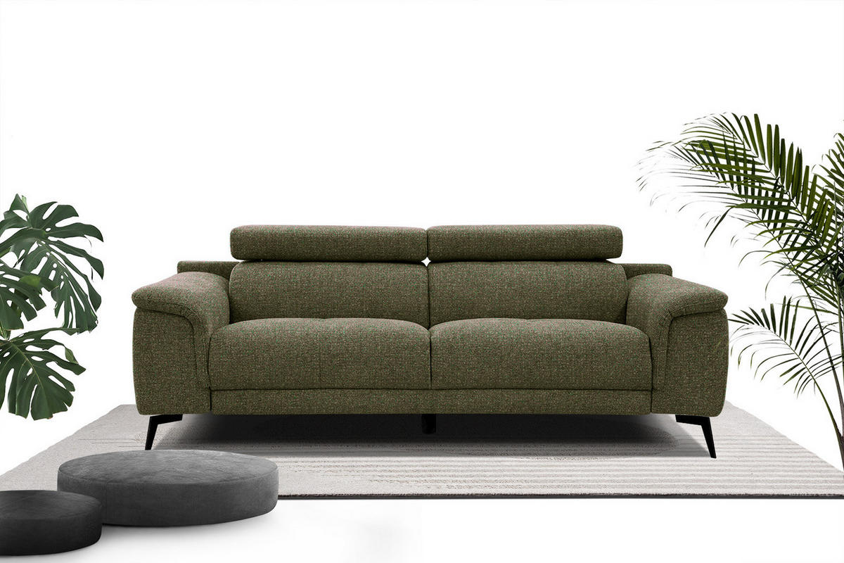 SOFA FIERO 3-Sitzer, olivgrün - Schwarz/Olivgrün, Holzwerkstoff/Textil (212/82/103cm) - Courtois Laville