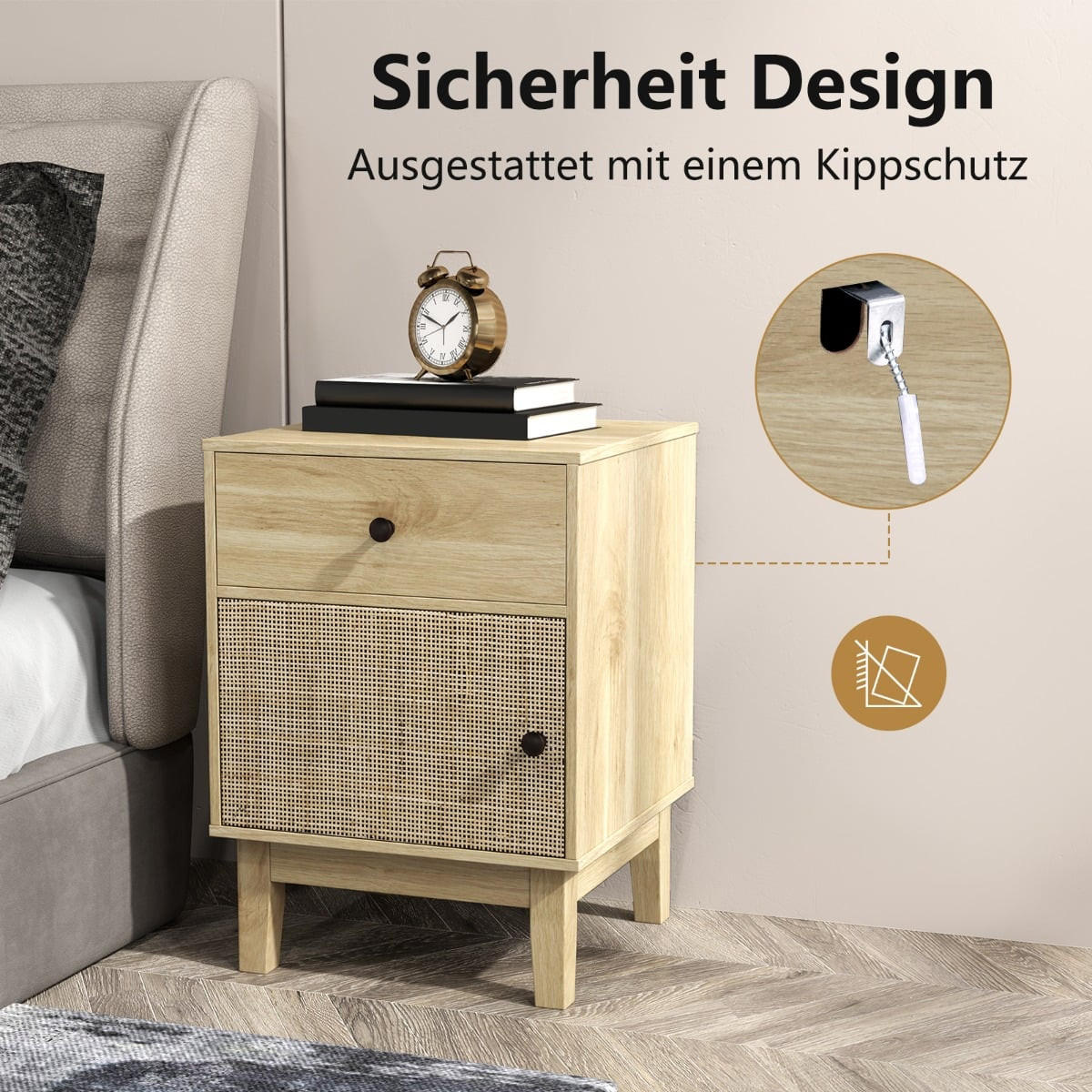 NACHTTISCH mit Schublade und Schrank, Boho Nachtschrank natur - Naturfarben, Holz/Holzwerkstoff (39/55/40cm) - DESIGN IN