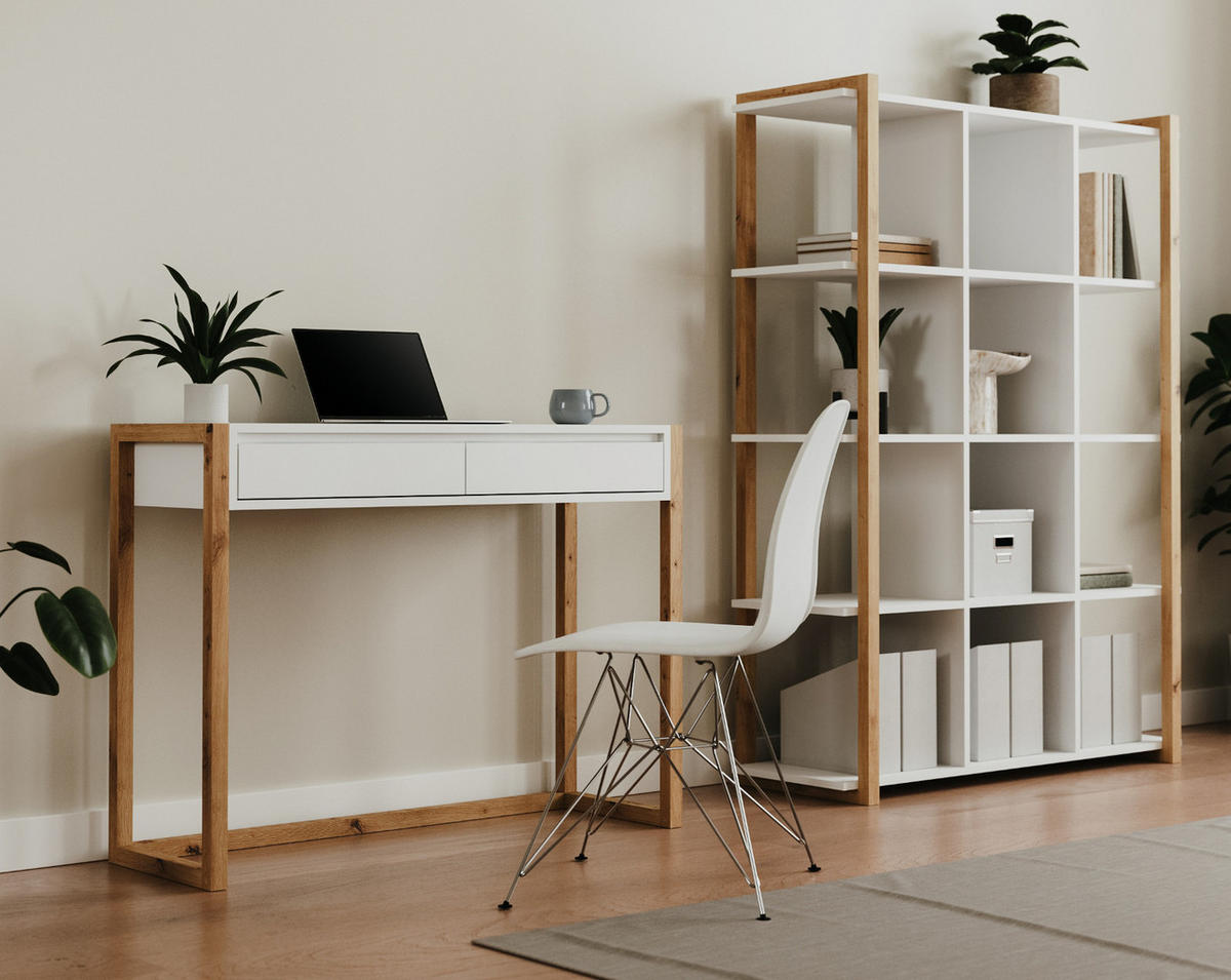SCHREIBTISCH weiß, Eiche Artisan 100 cm, Laptoptisch mit Schubkästen - Eiche Artisan/Weiß, Holzwerkstoff (35/100/75cm) - Furn.Design