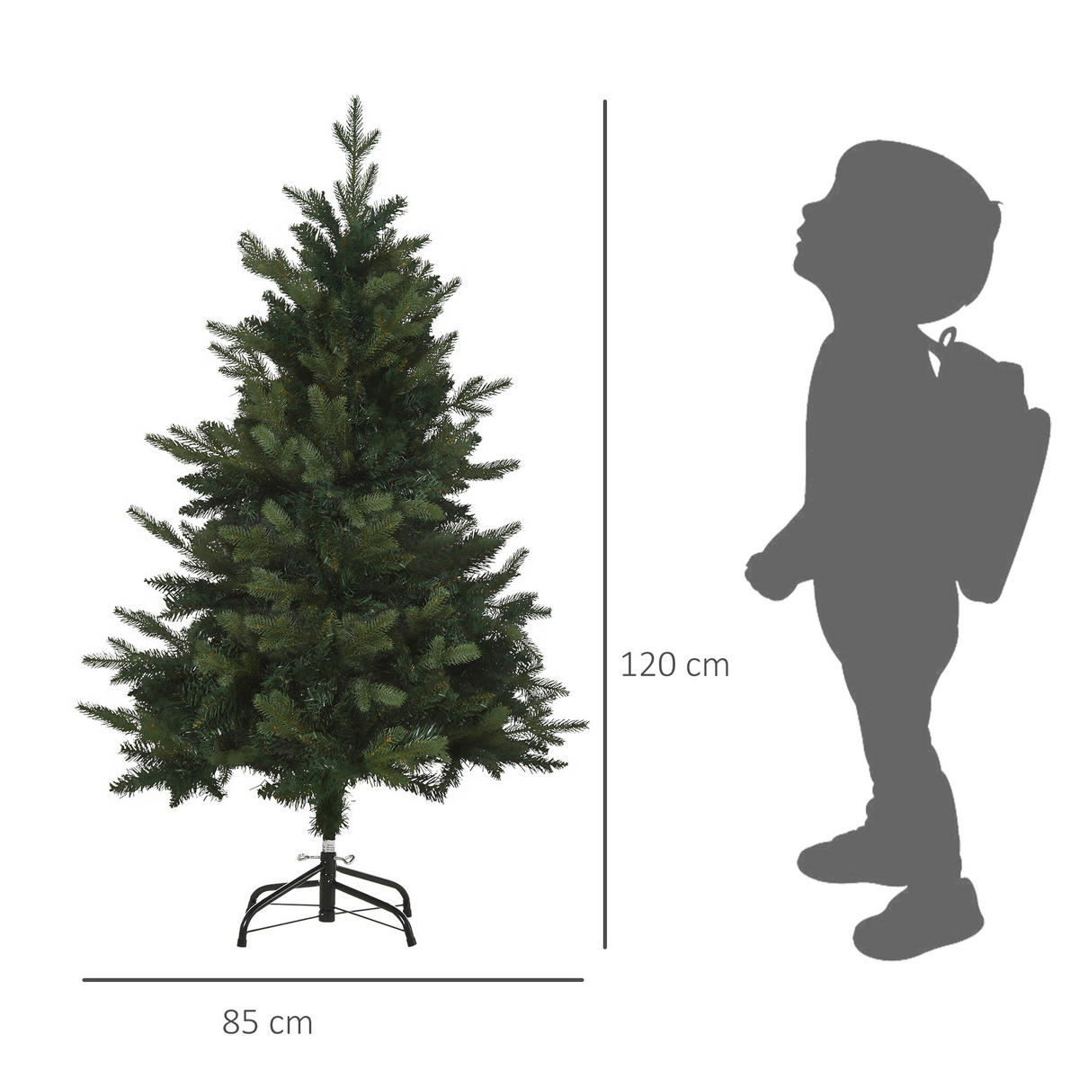 WEIHNACHTSBAUM 1,2 m Christbaum Kunsttanne 657 Zweige Metallfuß PVC Weiß - Grün, Kunststoff (120cm) - HOMCOM