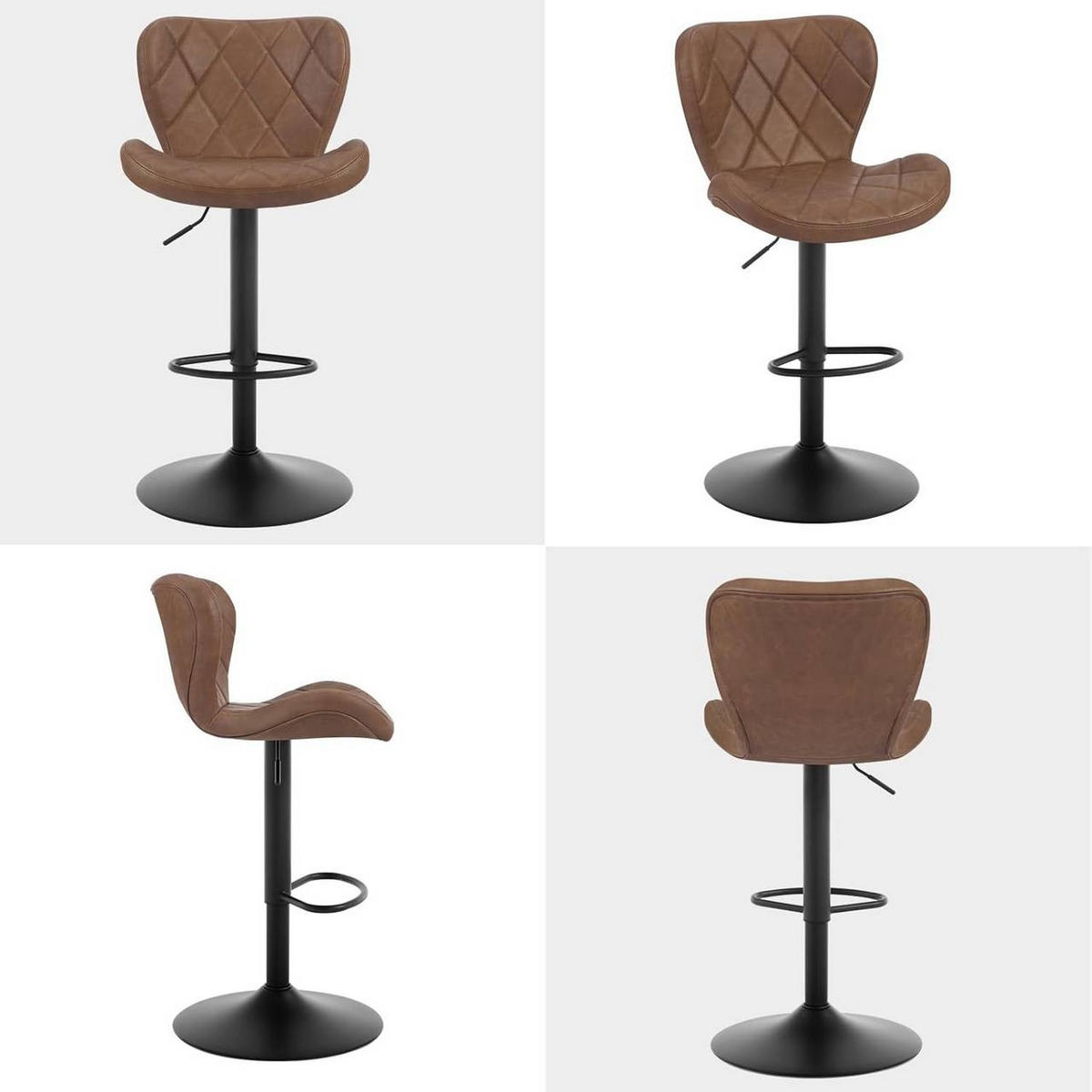 BARHOCKER 4er Set, Kunstleder, Metallgestell, Braun - Schwarz/Braun, Textil/Metall (47/89/54cm) - Woltu