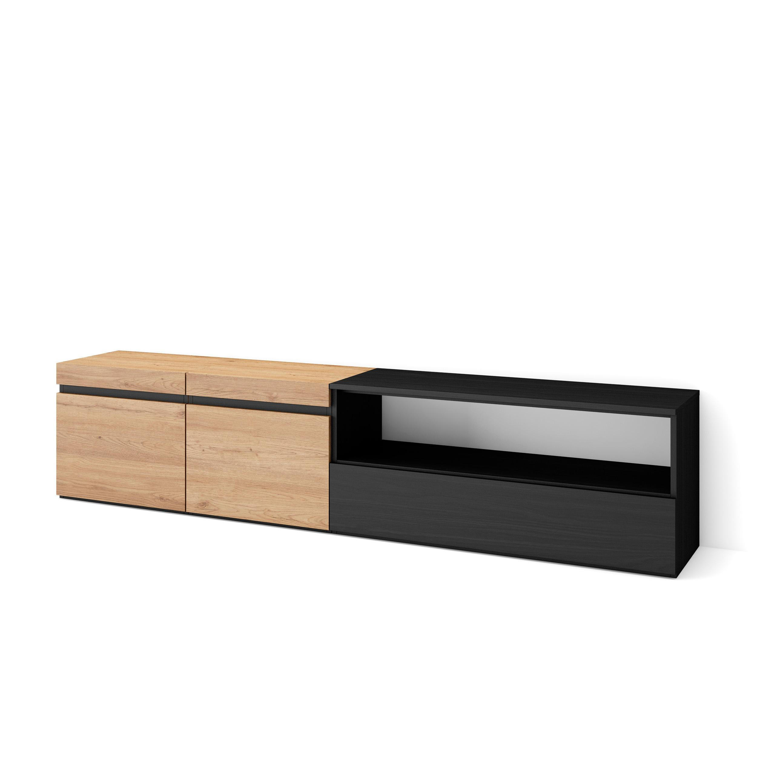 Skraut Home Lowboard, Schwarz, Eiche 200x45x35 cm