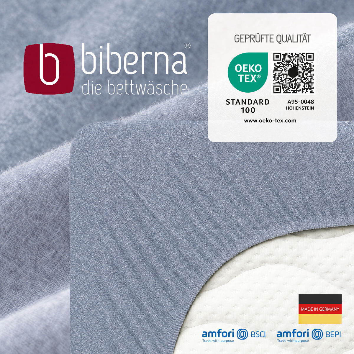 SPANNBETTTUCH Premium Biber Melange UNI blau, 180x200 cm - 200x200 cm - Blau, Textil (200/200cm) - biberna