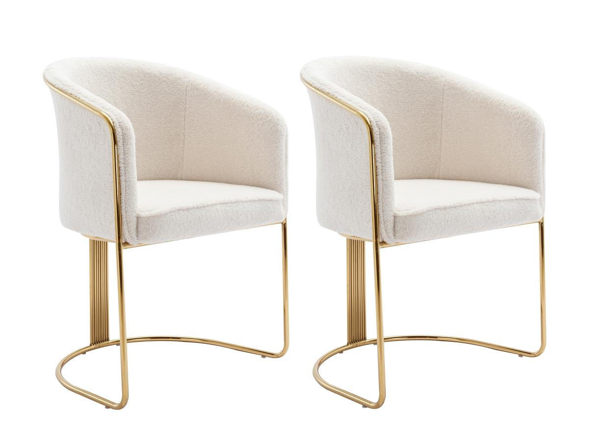 STUHL mit Armlehnen 2er-Set - Bouclé-Stoff & Metall -Weiß & Goldfarben - JOSETHE - Weiß, Textil (52.5/82.5/59.5cm) - Pascal Morabito