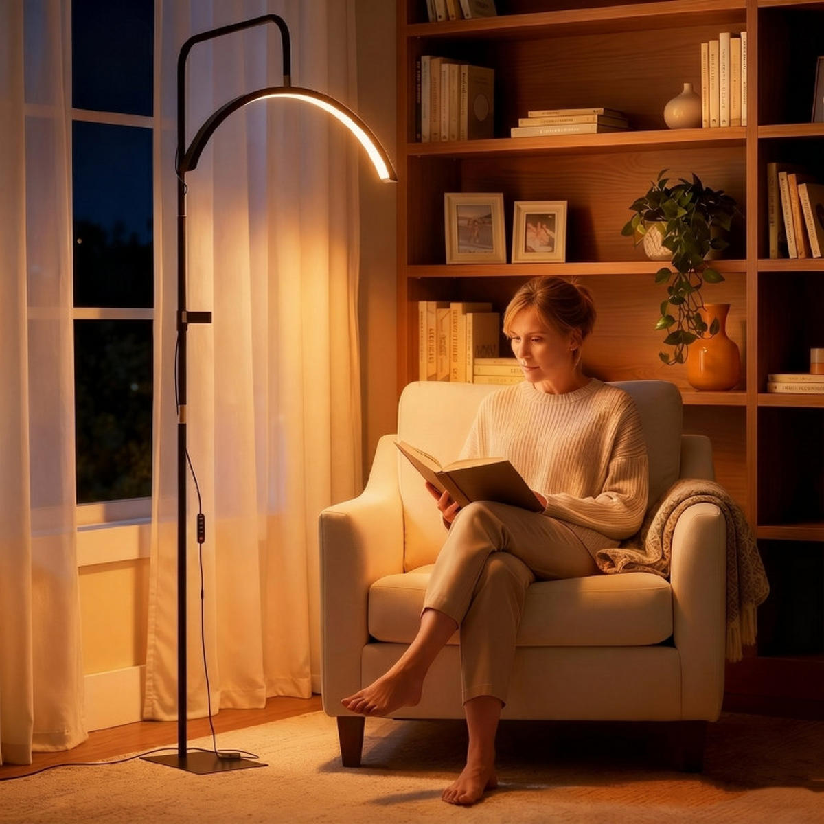 STEHLEUCHTE LED-Wimpernlampe 136-186cm Dimmbar Halbmond-Kosmetiklampe mit Handyhalterung - Schwarz, Metall (77.5/20.5/186cm) - Raelunyi