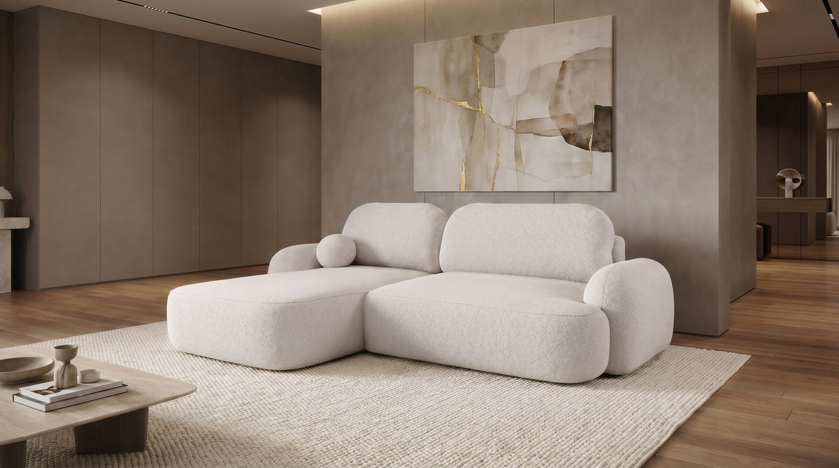 ECKSOFA MIVARO Schlaffsofa Boucle Beige (LINKS) - Weiß, Textil (176/276cm) - Luxkor24