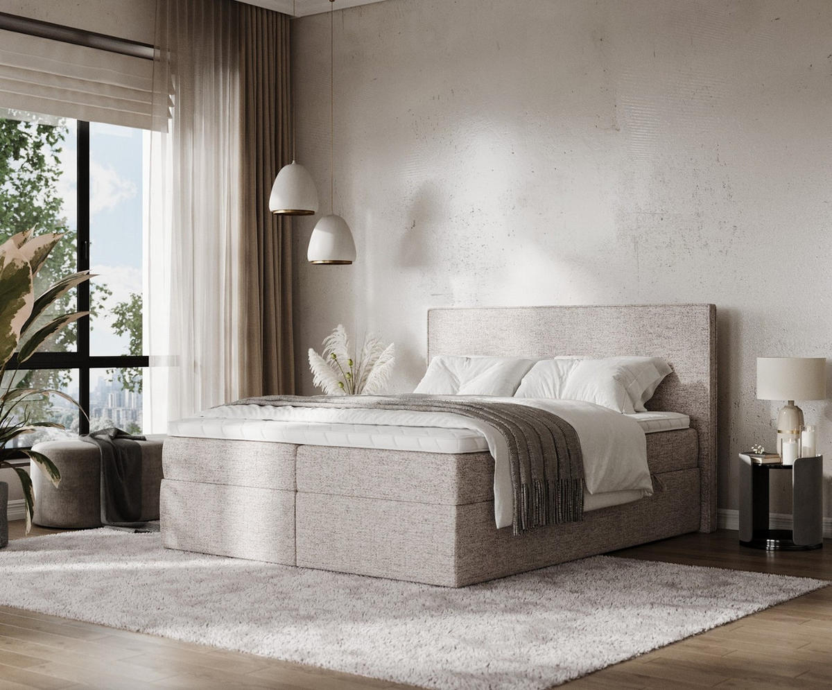 BOXBETT Nuvia 180/200 cm Beige im Neve Stoff - Beige/Schwarz, Holz/Holzwerkstoff (180/200cm) - AltaBeds