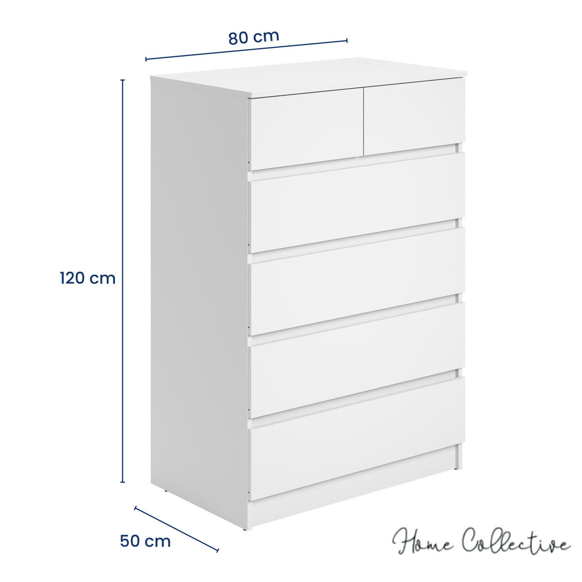 KOMMODE 80 cm Breite mit 6 Schubladen in Weiß - Weiß, Holzwerkstoff (80/120/50cm) - Home Collective