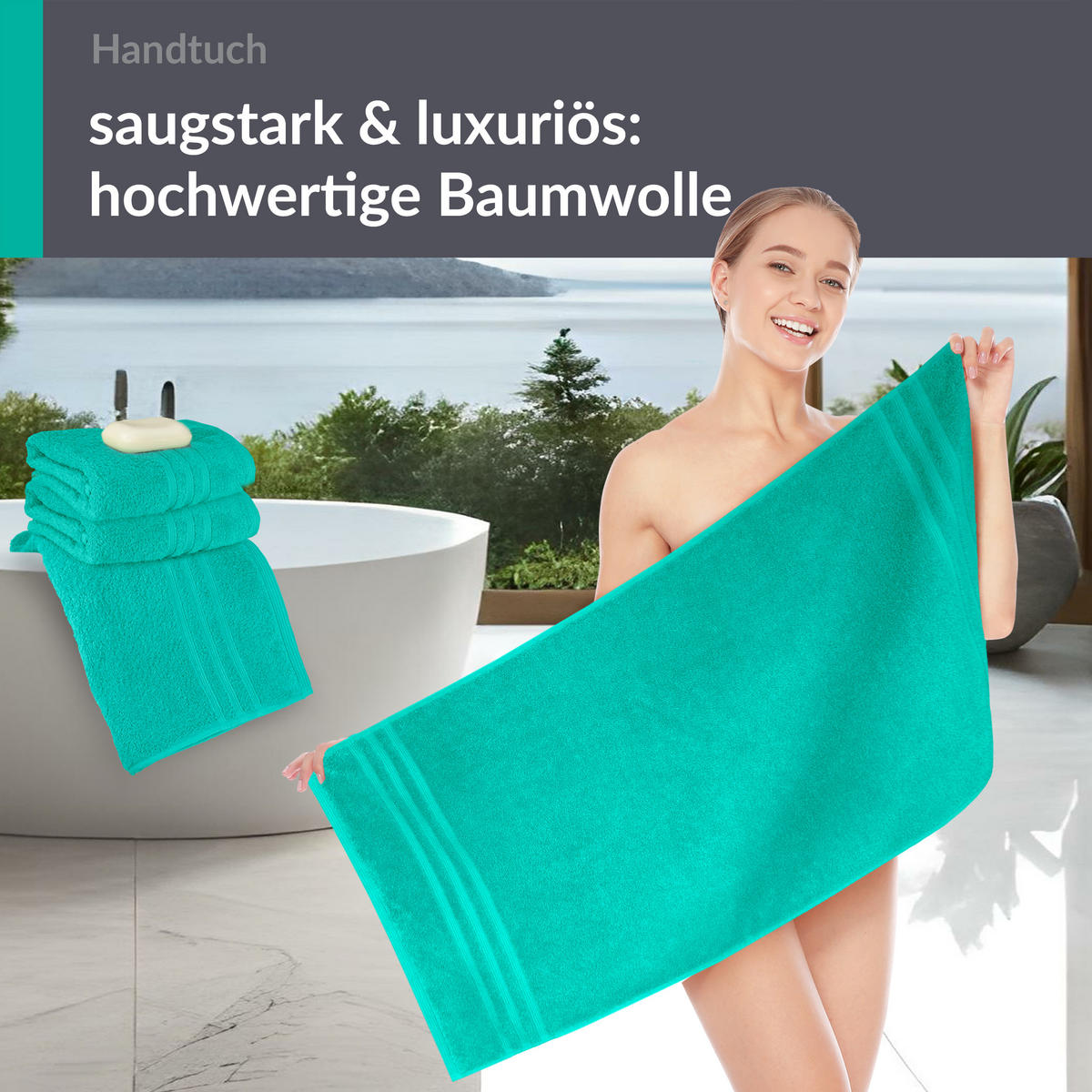 HANDTUCH 50x100 cm London Meeres Türkis 4er Set - Hellgrün, Textil (50/100cm) - Lashuma