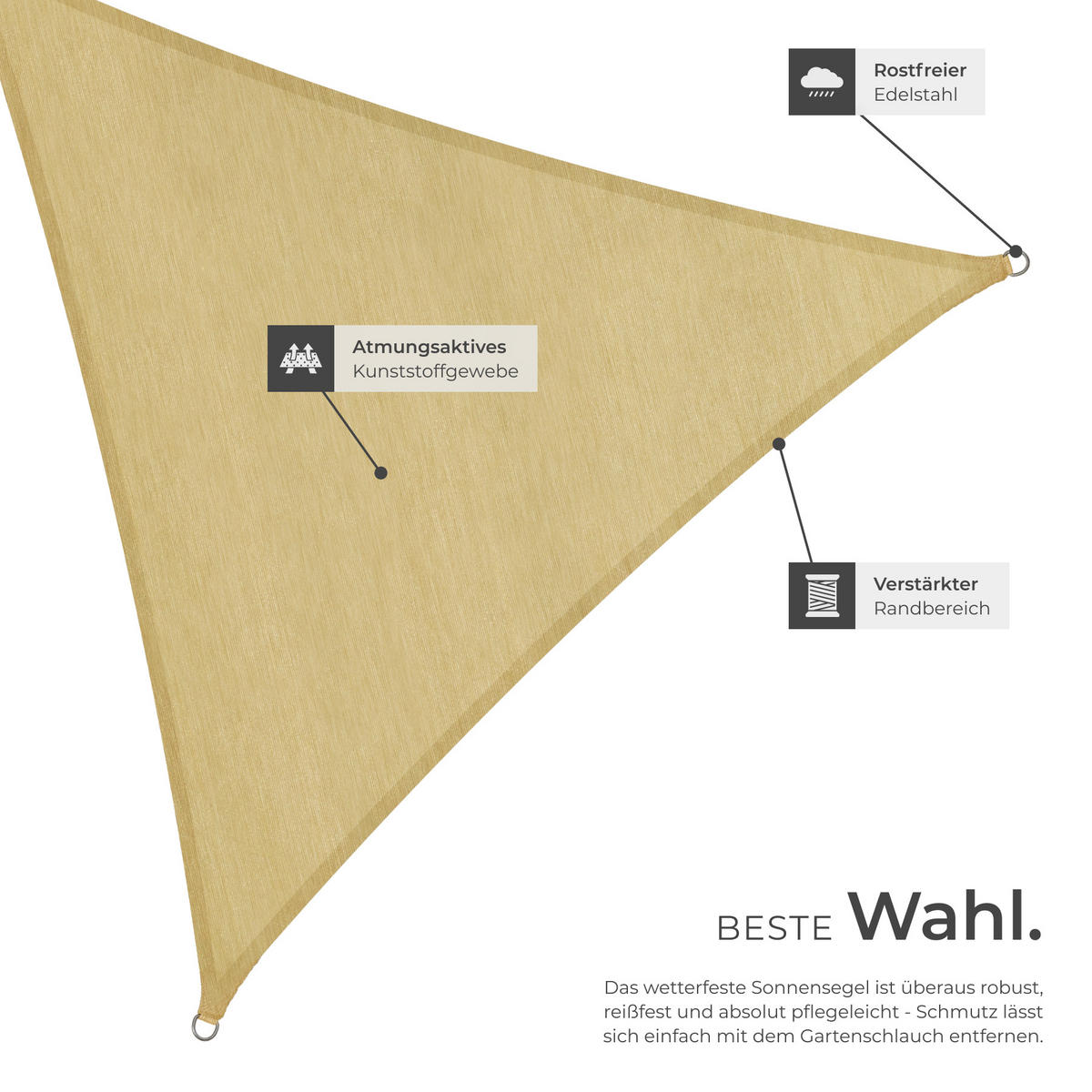 SONNENSEGEL , inklusive Spannseile, beige - Beige, Kunststoff (600/600cm) - tectake