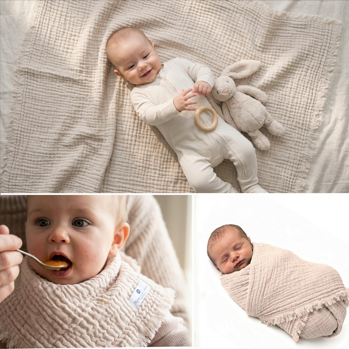 MUSSELINDECKE Babydecke Einschlagdecke Baumwolle atmungsaktiv - Beige, Textil (80/80cm) - nordic coast company