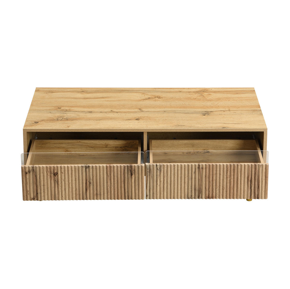 OBÝVACÍ sestava 178/35/45 cm a 110/50/40 cm dřevěná z MDF s LED osvětlením a vlnitou strukturou - přírodní, kompozitní dřevo (178/45/35cm) - OKWISH