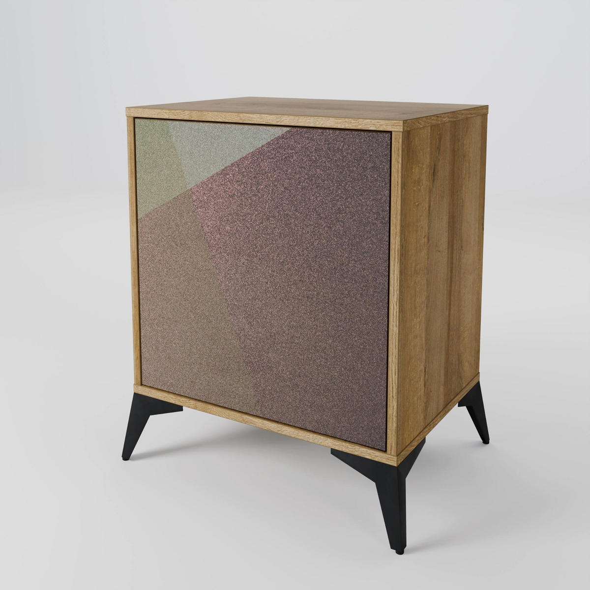 SIDEBOARD BEIGE GEOMETRY, Eichefarben, 57,5x42x72,5 cm, Schwarze Metallfüße - Eichefarben/Multicolor, Holzwerkstoff/Metall (57.5/72.5/42cm) - SpaceRebels