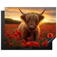 HERDABDECKPLATTE Schottische Highlander - Rosen - Blumenfeld - Sonnenuntergang Induktionsmatte 77x59 cm - Rotbraun, Kunststoff (77/59/0.2cm) - MuchoWow