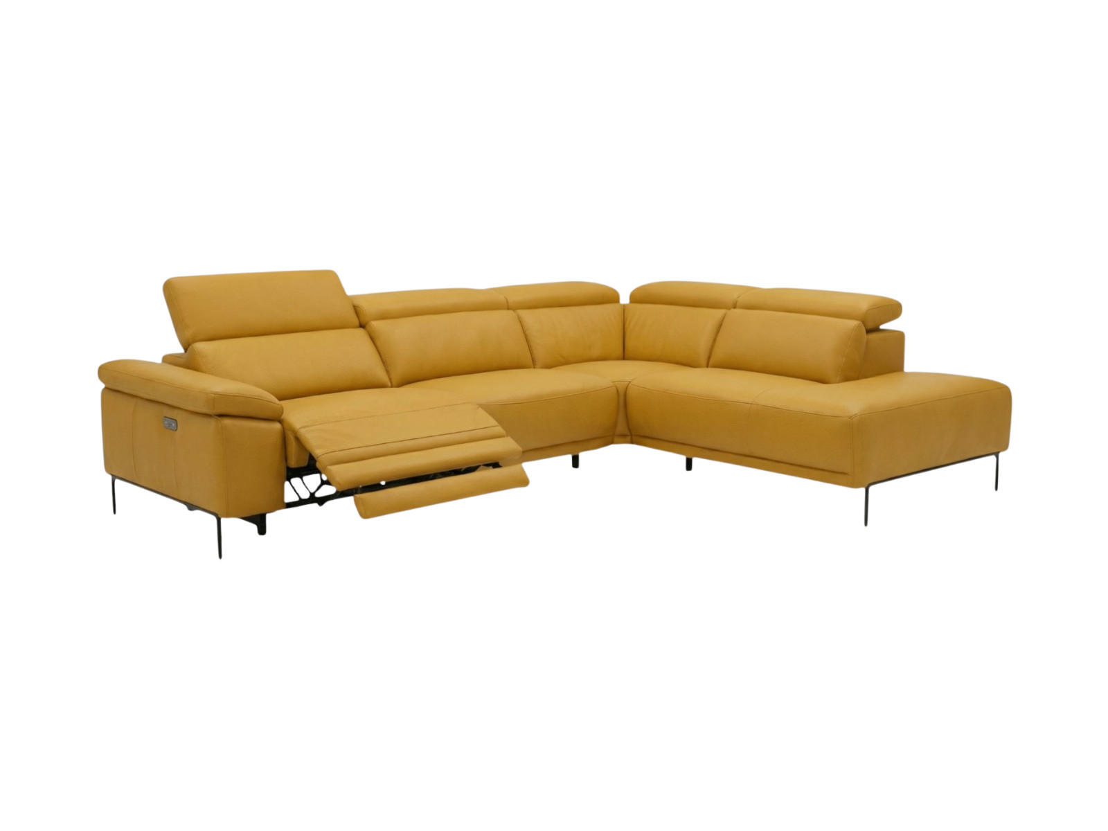 ECKSOFA Fiesta Echtleder mit 1 x Relaxfunktion Senfgelb - Gelb, Leder/Metall (282/220cm)