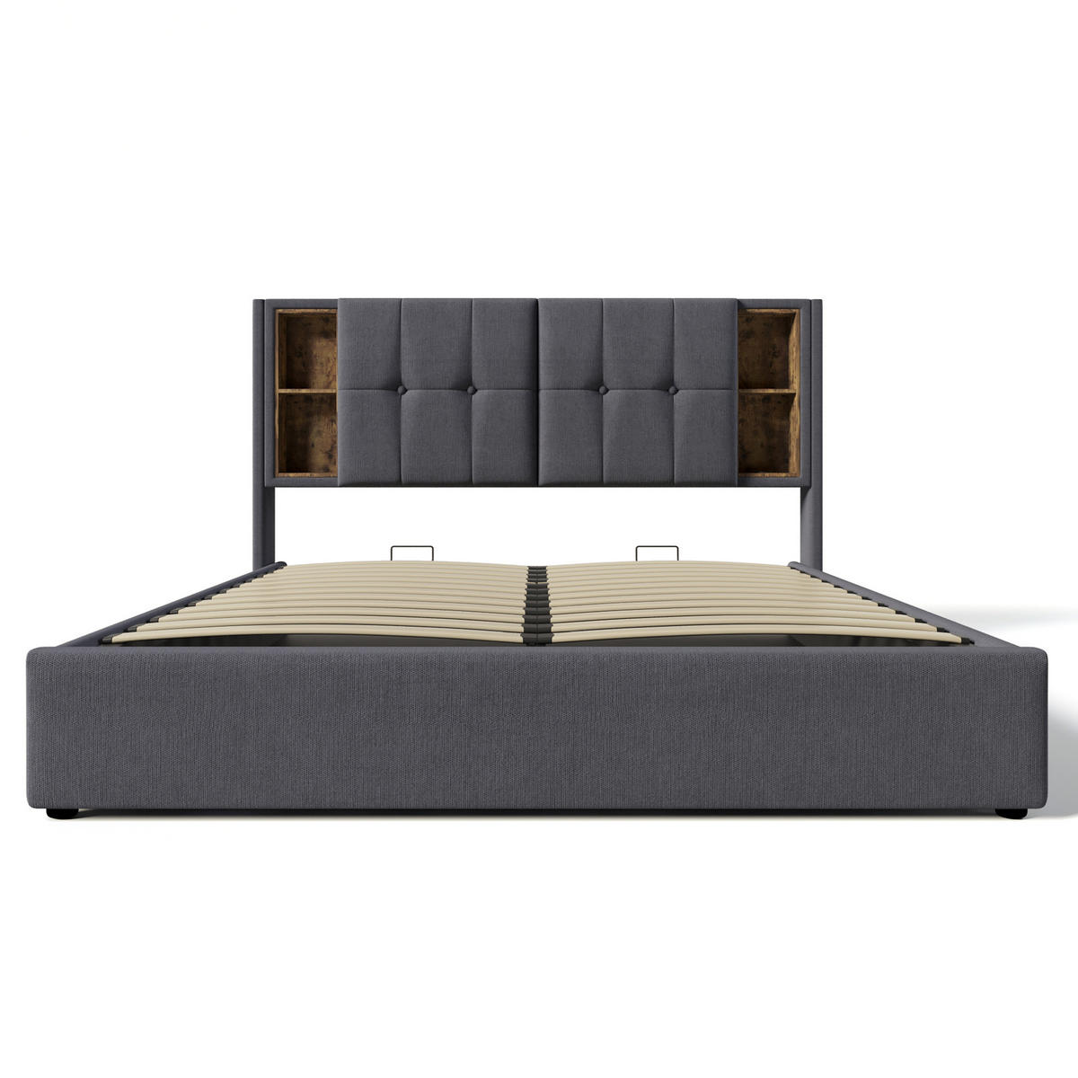 POLSTERBETT aus Baumwolle 160x200 cm Grau mit Bettkasten, kabelloser Ladefunktion und USB-C - Grau, Textil (160/200cm) - IVMEU
