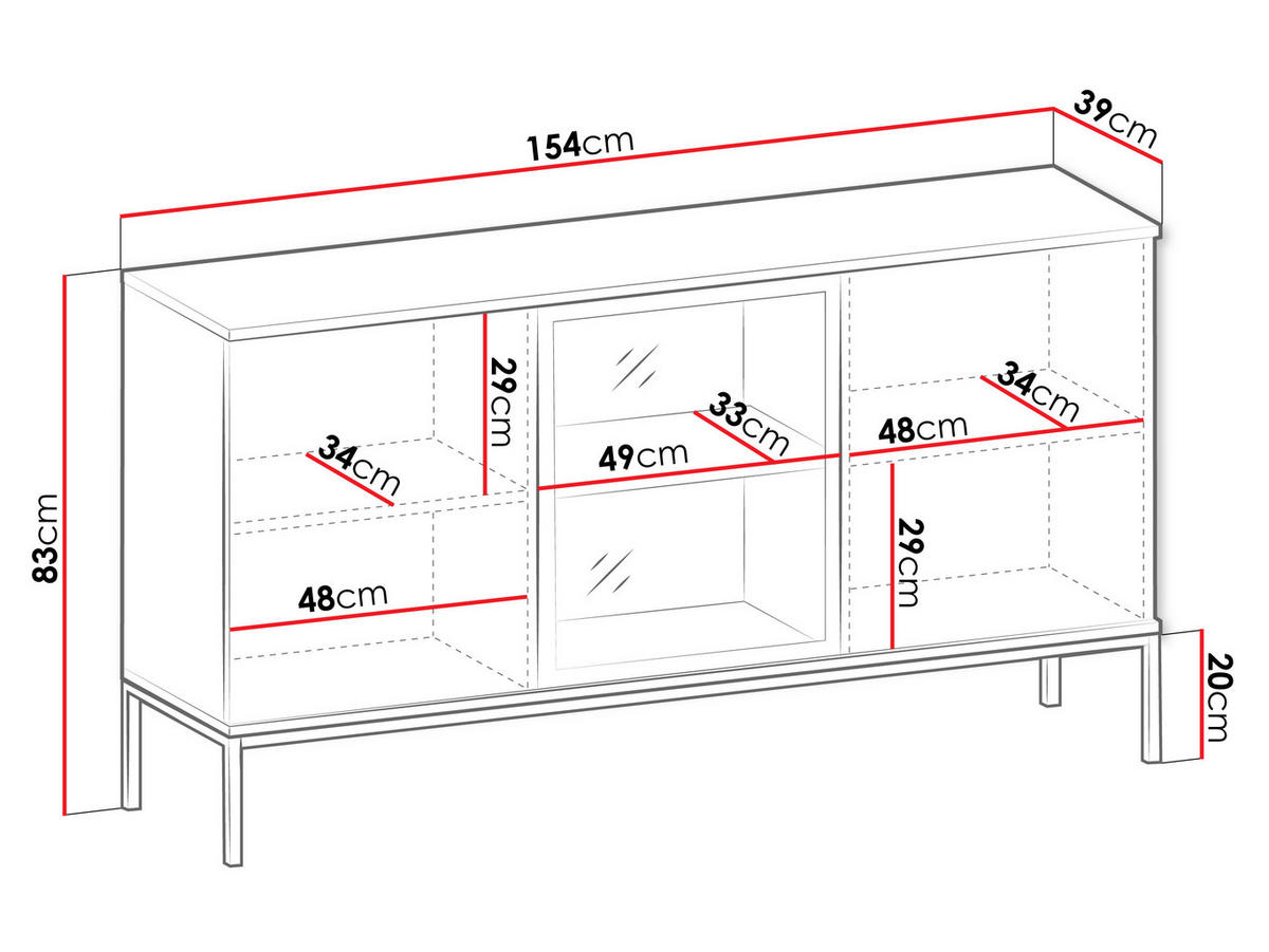 KOMMODE Sento K154 - Kaschmir/Schwarz, Holzwerkstoff/Metall (154/83/39cm) - MIRJAN24