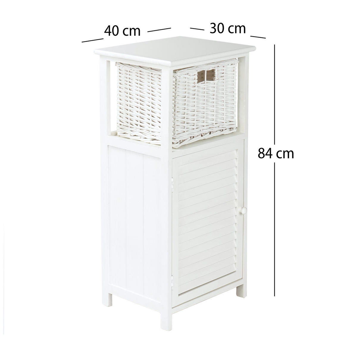 BADSCHRANK Korg Mahagoni Massivholz, 1 Korb naturfarben, weiß - Weiß, Holz (40/83/30cm) - CREEDWOOD