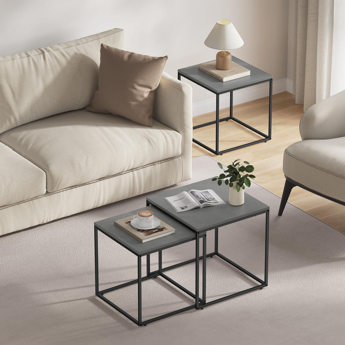 COUCHTISCH 2er Set quadratisch - Dunkelgrau, Holzwerkstoff (50/50/50.5cm) - Mat-Haus