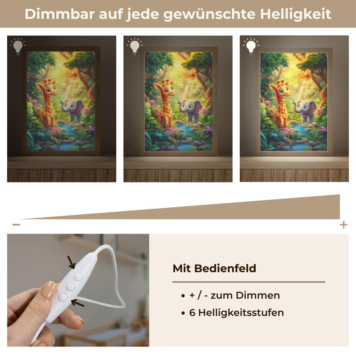 NACHTTISCHLAMPE Giraffe - Elefant - Blumen - Dschungel 20x30 cm - Grün, Holzwerkstoff (8/20/30cm)