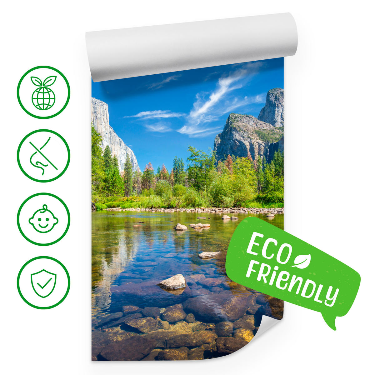 FOTOTAPETE für Wohnzimmer Yosemite Nationalpark Panorama Berge 350x256 - Blau/Beige, Papier (350/256cm) - Muralo