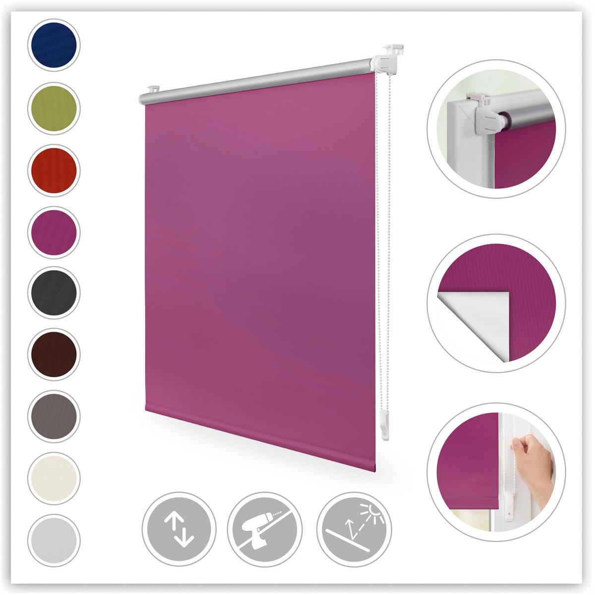 THERMO-ROLLO KLEMMFIX, OHNE BOHREN, VERDUNKELUNG - Pink, Kunststoff (90/150cm) - Lichtblick Original