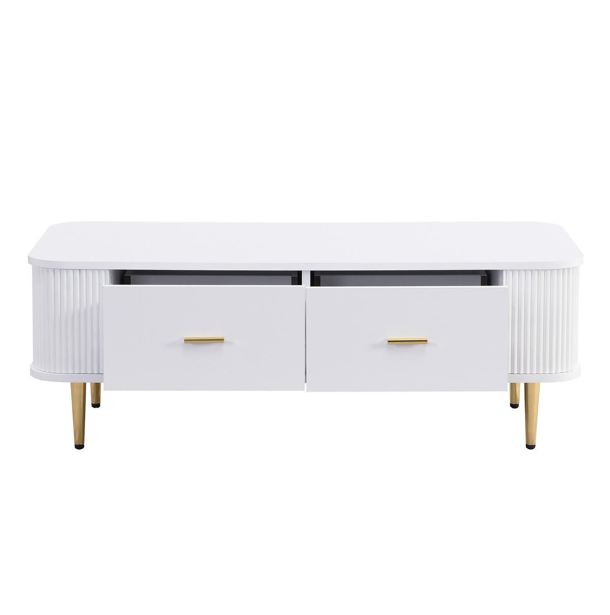 COUCHTISCH 105/51/38 cm mit 4 Schubladen, abgerundeten Kanten und goldfarbenen Beinen, Weiß - Weiß, Holzwerkstoff (105/51/38cm) - Redom