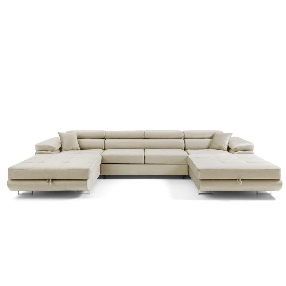 ECKSOFA U-Form ALONZO U mit Schlaffunktion 130x280 Velours Beige - Beige/Silberfarben, Holz/Textil (350/90/203cm) - Muffo