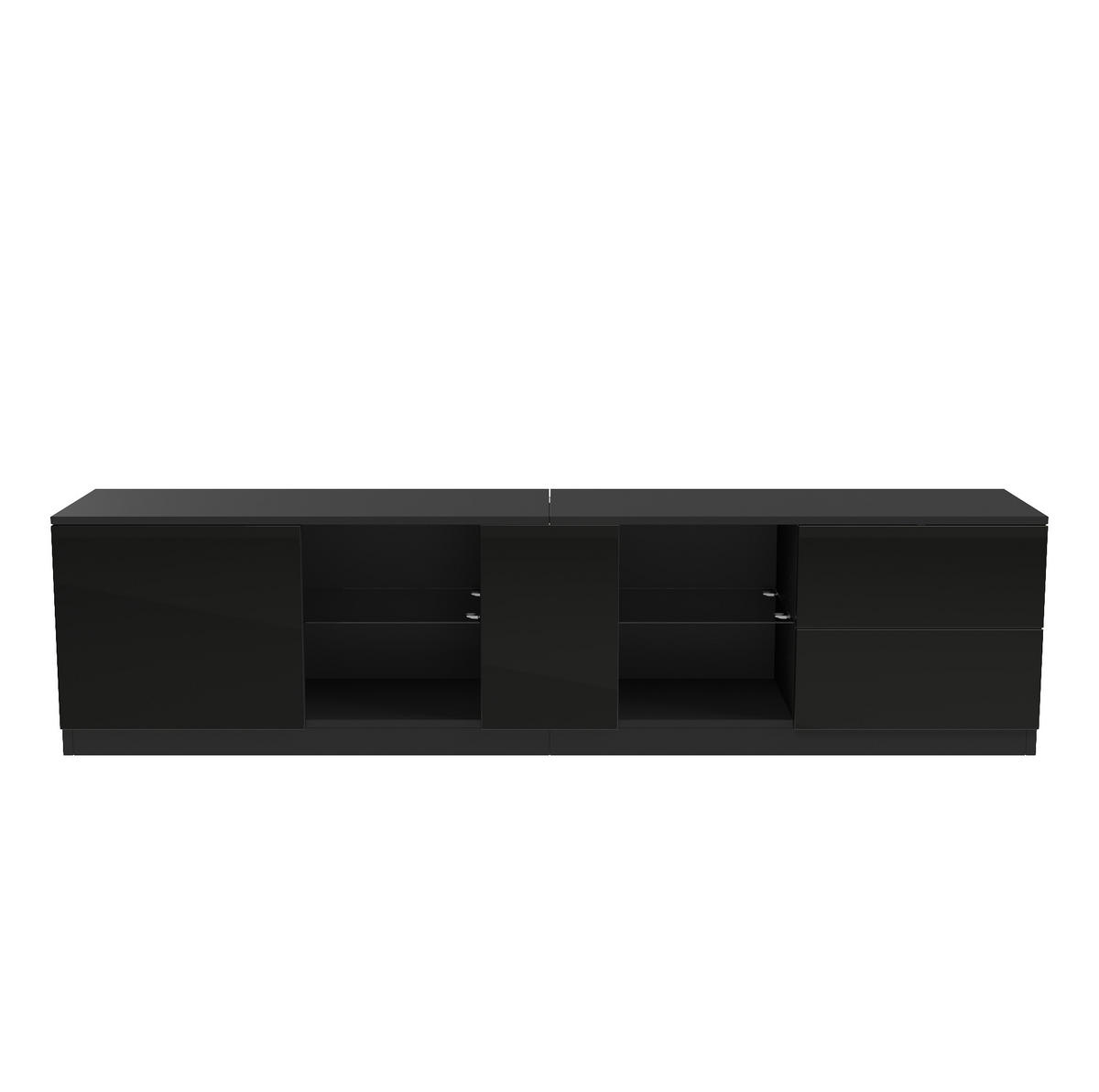TV-LOWBOARD aus MDF 160x40x52 cm Schwarz mit LED-Beleuchtung, Hochglanzfront und Stauraum - Schwarz, Holzwerkstoff (160/52/40cm) - Modfu