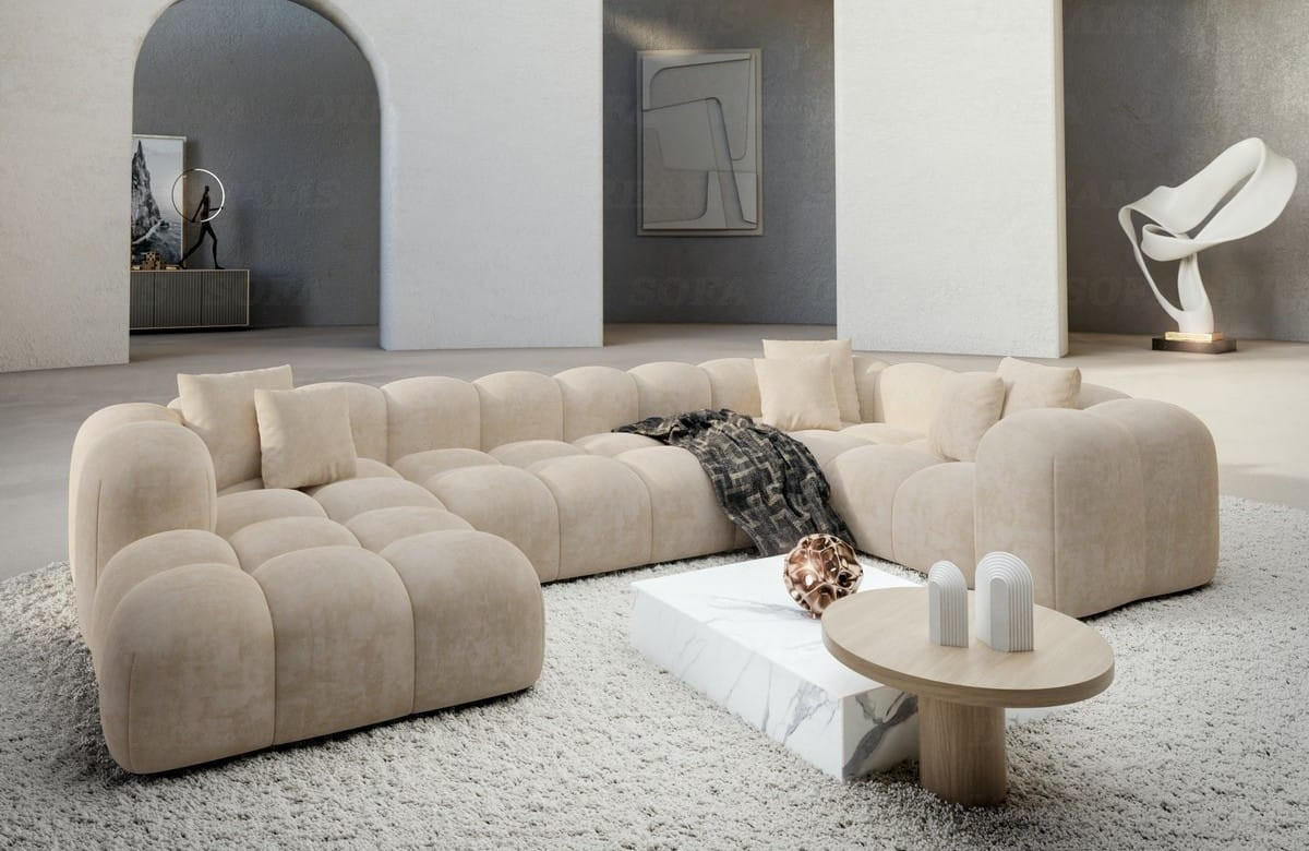 WOHNLANDSCHAFT Cloud Beige Samtstoff - Beige, Kunststoff (314/72/184cm)