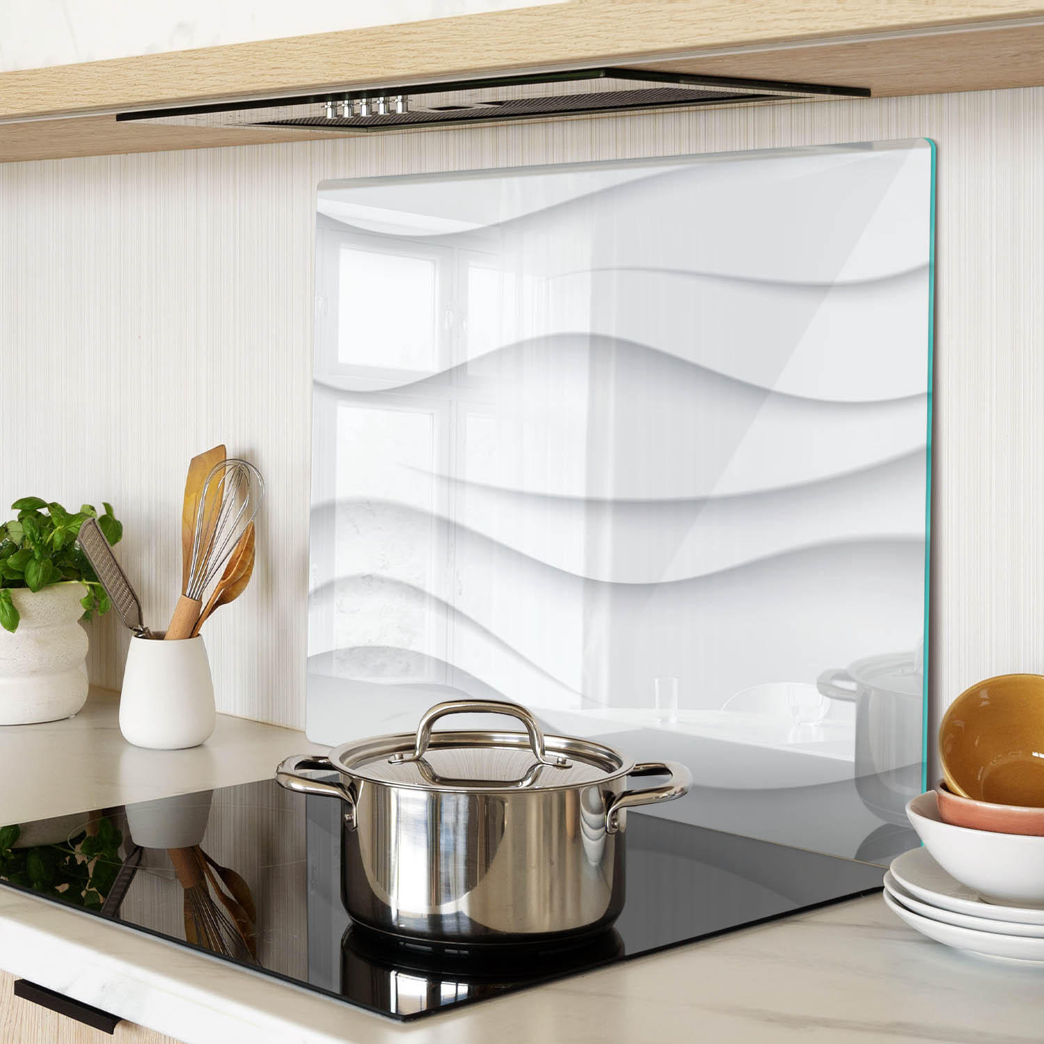 GLASPLATTE 60x52 cm Wellenabstraktion - Weiß, Glas (60/0.4/52cm) - TULUP