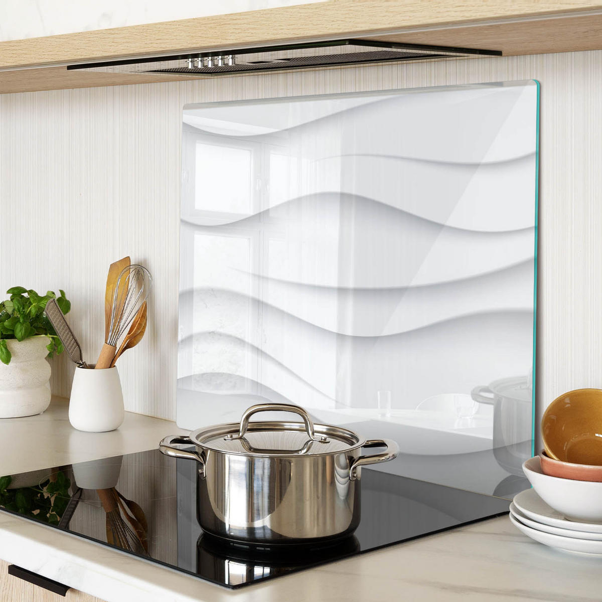 GLASPLATTE 60x52 cm Wellenabstraktion - Weiß, Glas (60/0.4/52cm) - TULUP