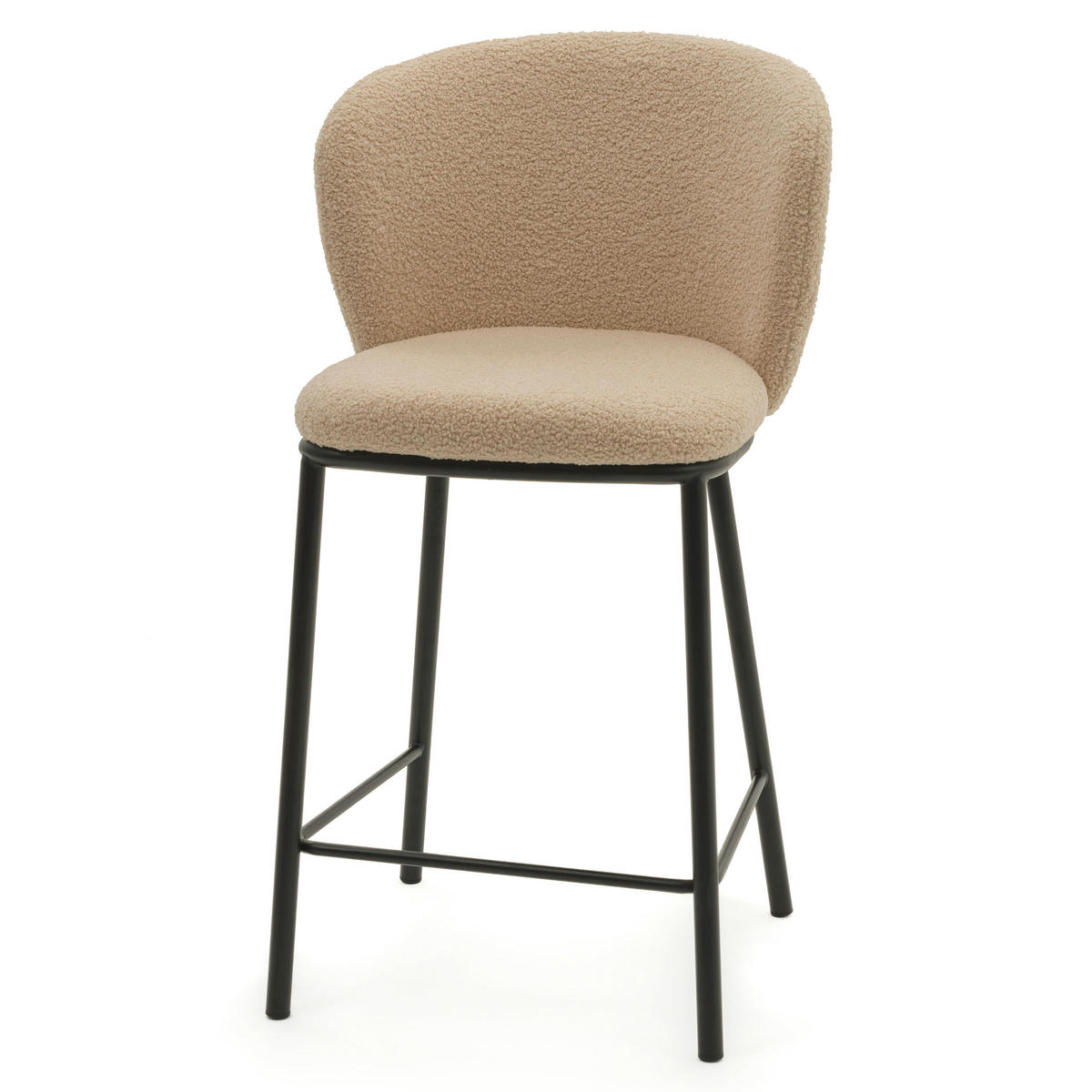 BARHOCKER BARI gepolsterter mit Steppung - beige - Boucle - Beige/Schwarz, Textil/Metall (55/94/57cm) - NEW HOME