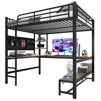 HOCHBETT 140/200 cm aus Metall/MDF mit Schreibtisch, LED-Leiste und USB-C-Anschluss Schwarz - Schwarz, Metall (140/200cm) - Modenvie